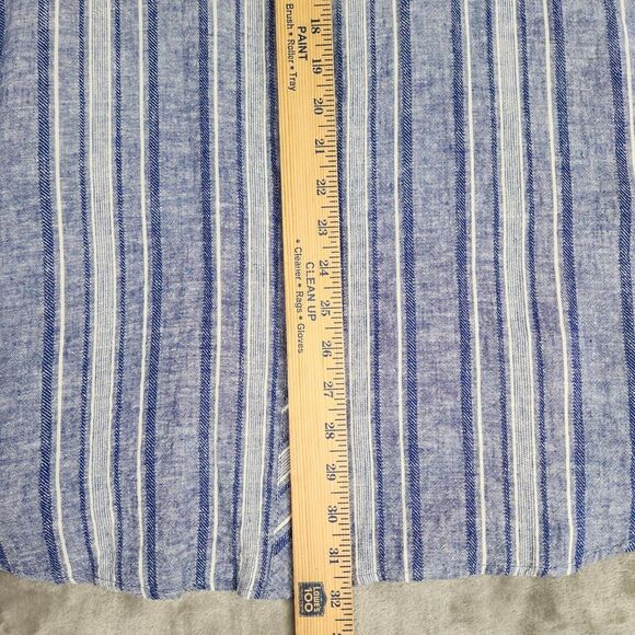 Susan Graver Blouse Womens XL Blue Stripe Linen Blend Cross-Dyed Button Tunic - Picture 10 of 10